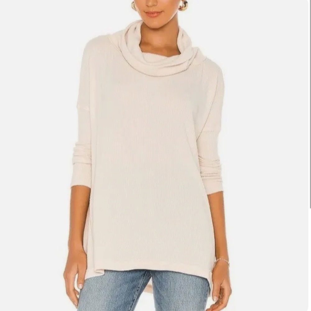 Free People Juicy Cream Long Sleeve Ribbed Cowl Neck Sweater Top Sz M